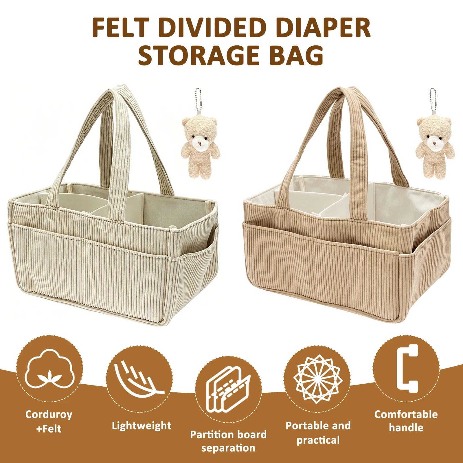 Diaper Caddy Organizer - Travel Portable Mommy Bag Foldable Baby