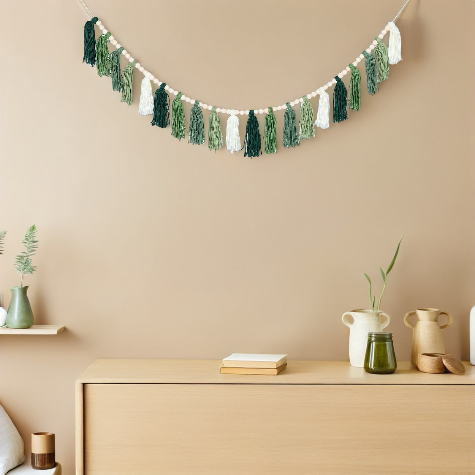 Baby Nursery Hanging Decor - Farmhouse Bead Garland with Wood Beads