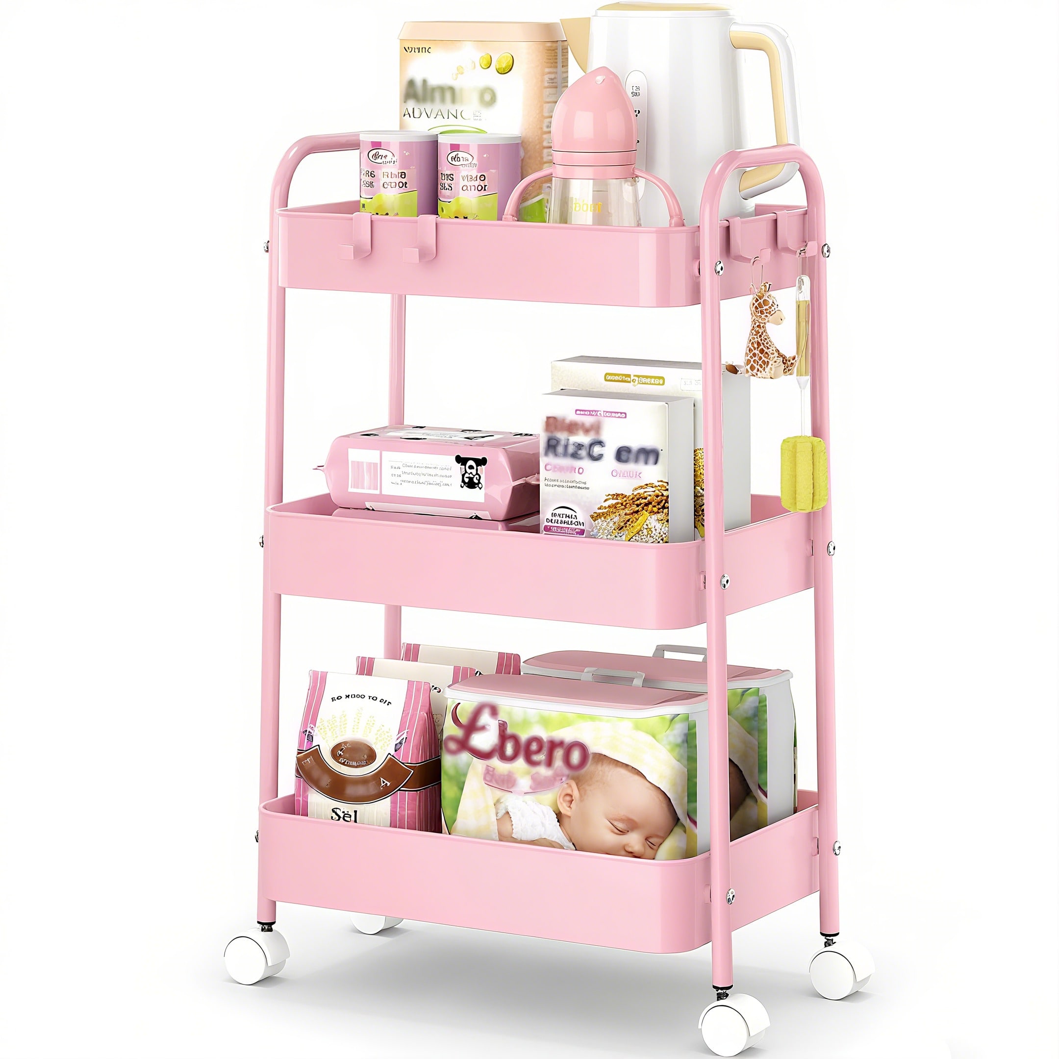 3 Tier Metal Rolling Cart With - đánh giá và giá Baby Nursery Cart
