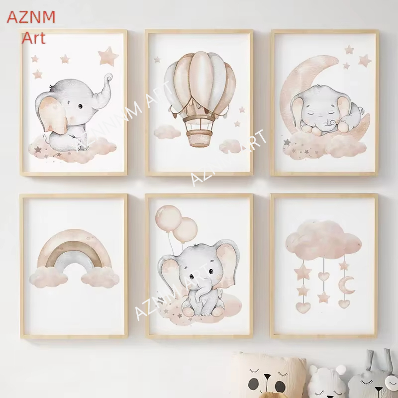 Elephant Balloon Rainbow Moon  - đánh giá và giá Baby Nursery Artwork