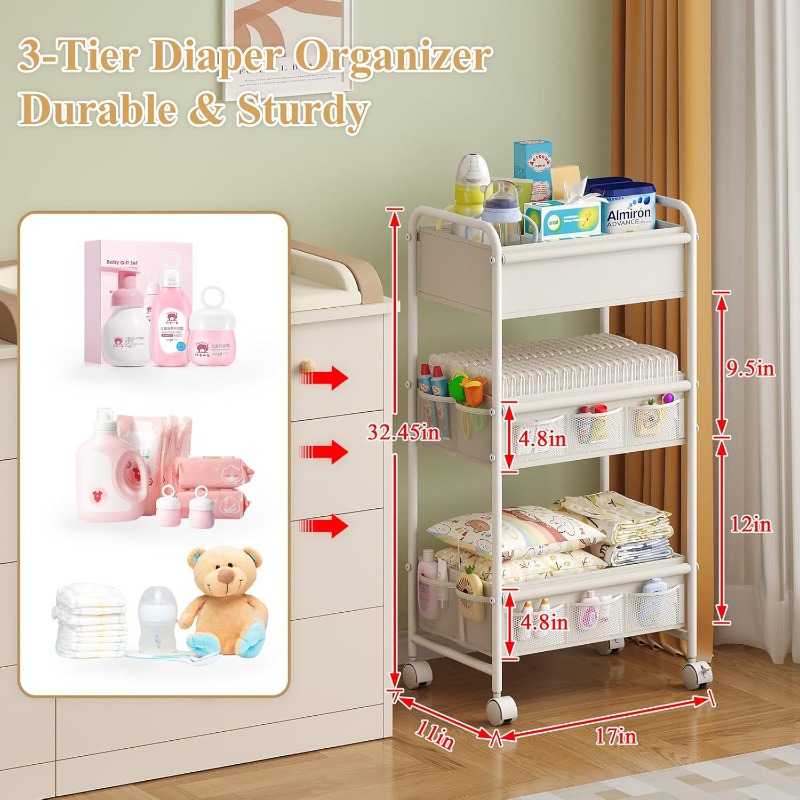 3-Tier Rolling Diaper Cart, Mu - đánh giá và giá Baby Nursery Cart