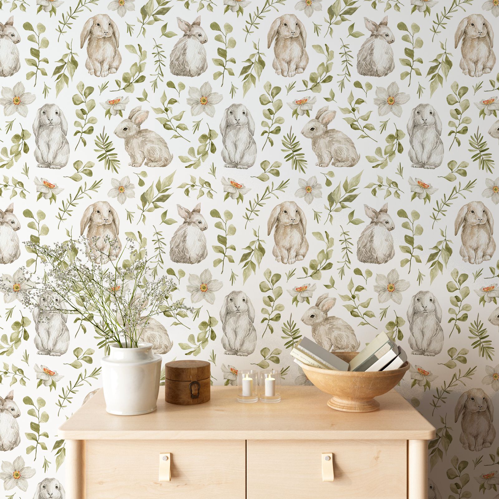 Bunny Wallpaper Kids Room Wall - đánh giá và giá Baby Nursery Water