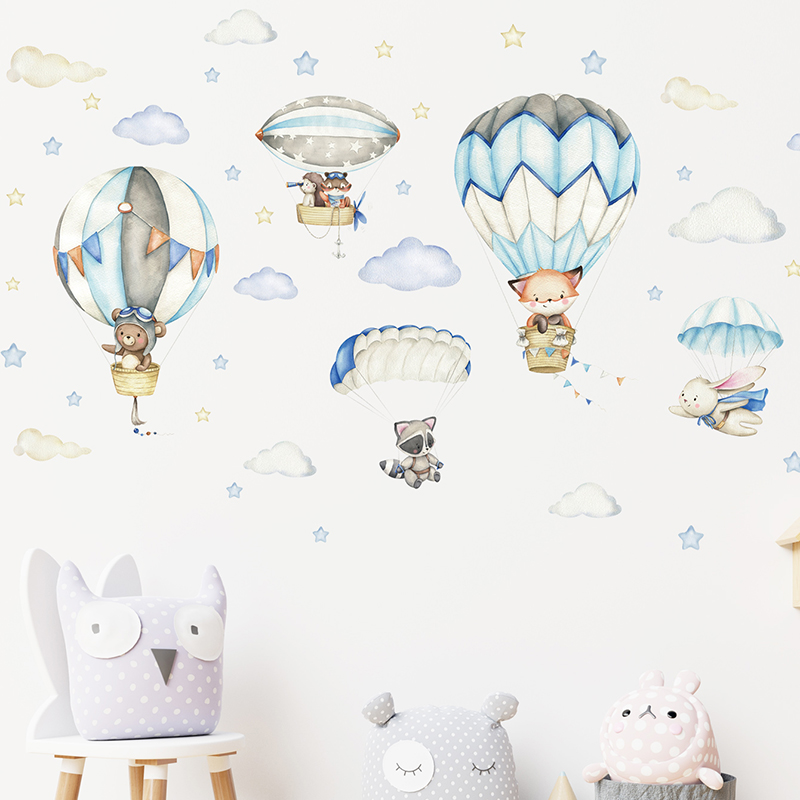 Cartoon Cute Animals Hot Air B - đánh giá và giá Baby Nursery Artwork