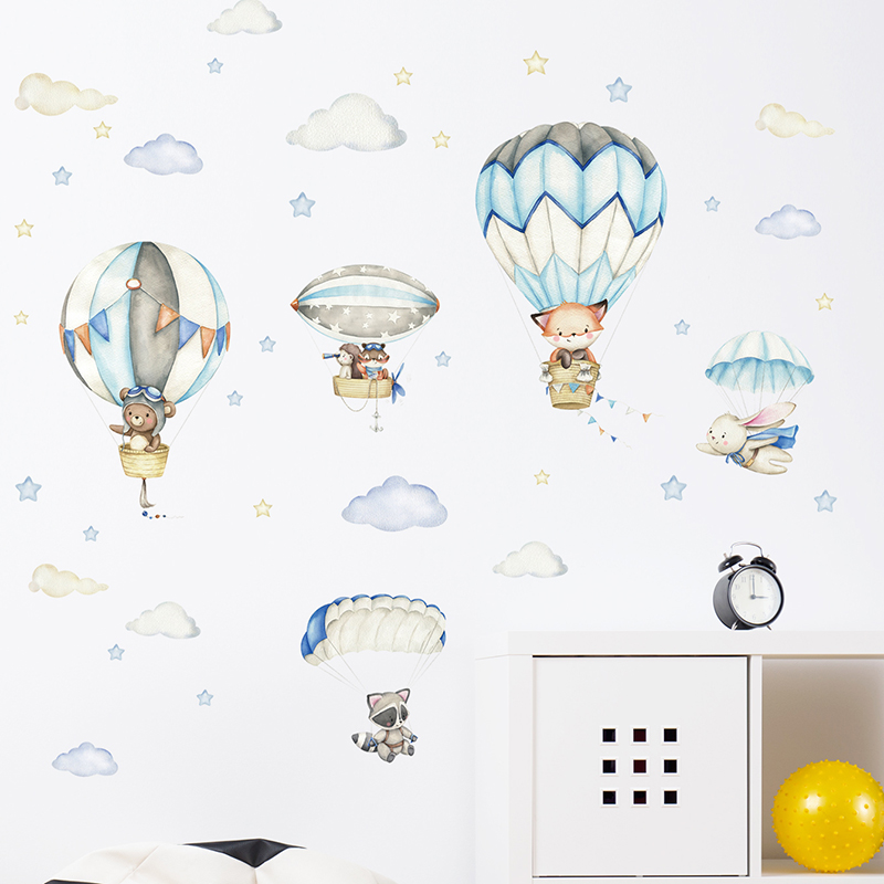 Cartoon Cute Animals Hot Air B - đánh giá và giá Baby Nursery Artwork