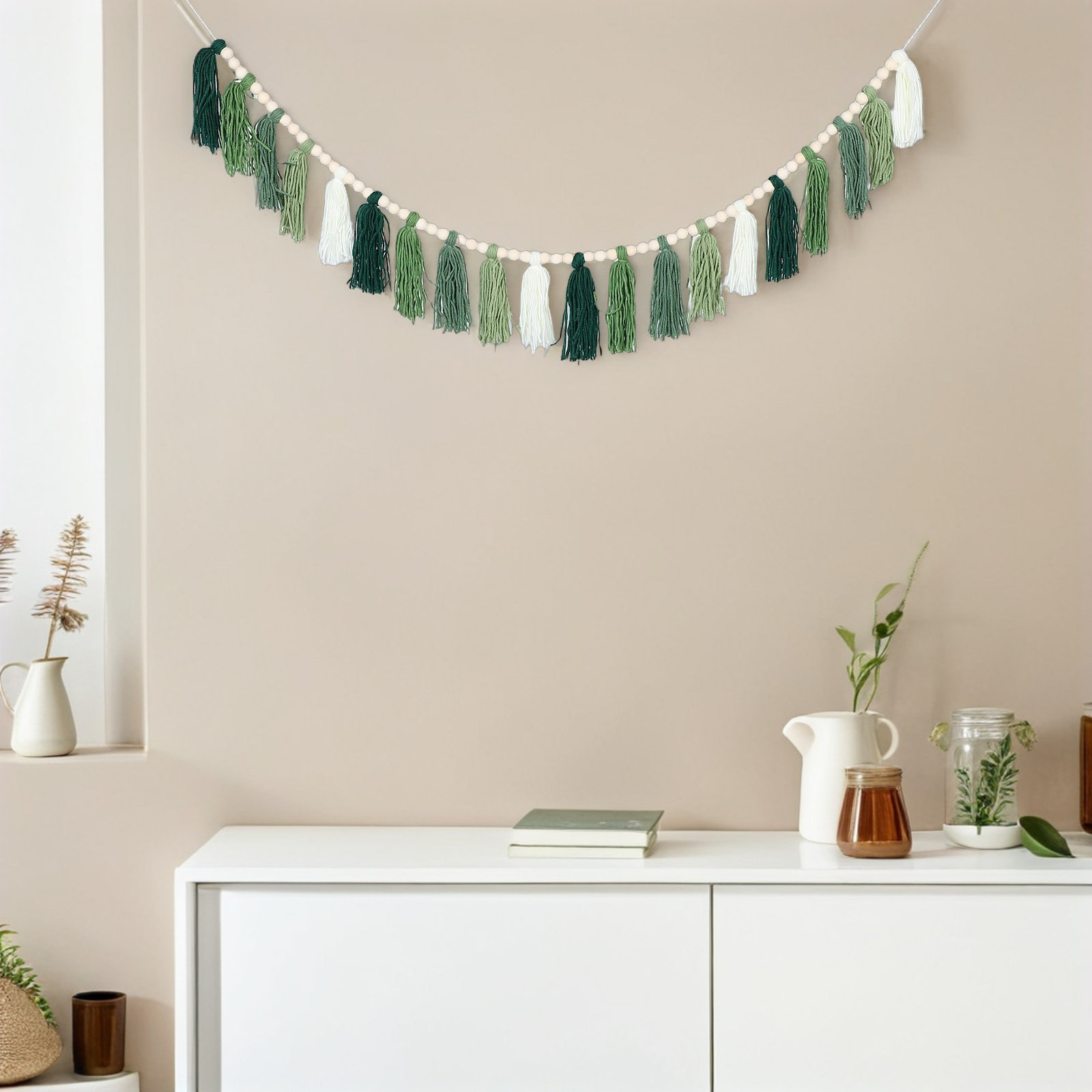 Farmhouse Bead Garland with Wo - đánh giá và giá Baby Nursery Hanging Decor