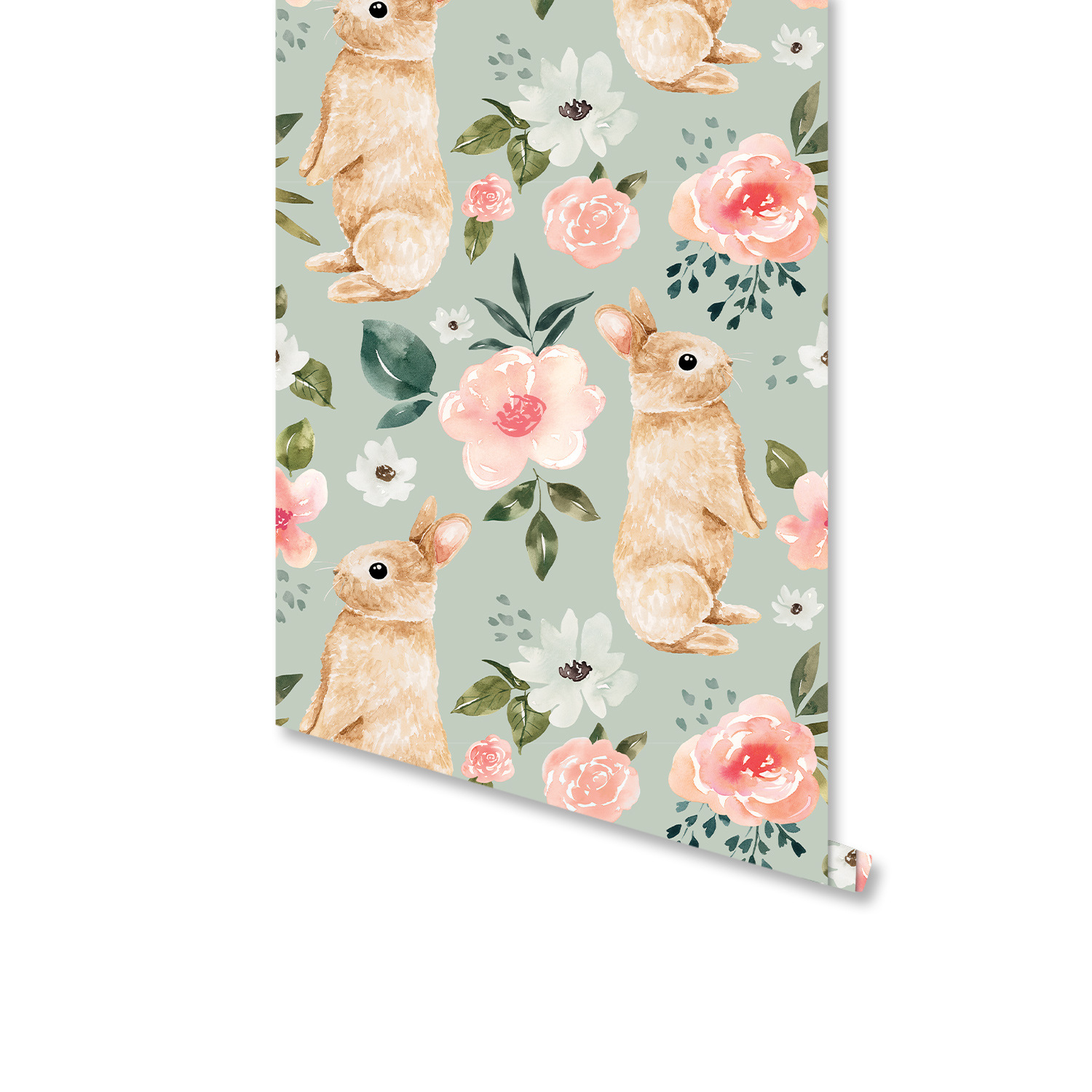 Sage Green Bunny Floral Wallpa - đánh giá và giá Baby Nursery Water