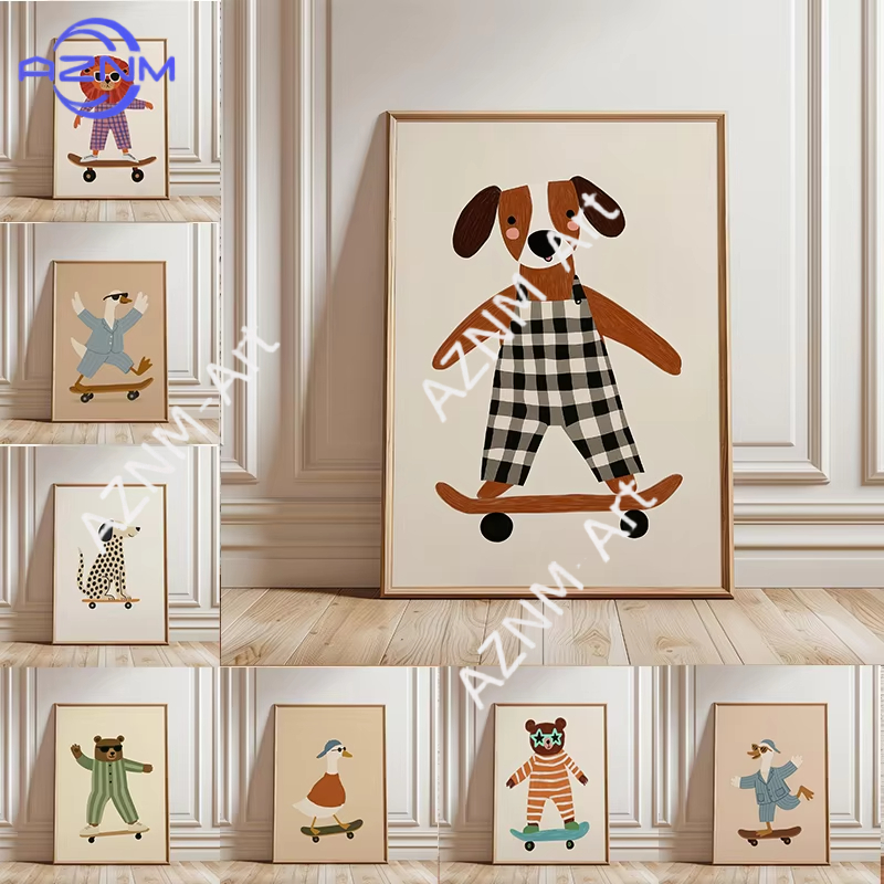1PC Funny Animal Skateboarding - đánh giá và giá Baby Nursery Artwork